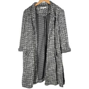 Adyson Parker Womens Blazer Jacket Black White Textured Open Front Long Sleeve L